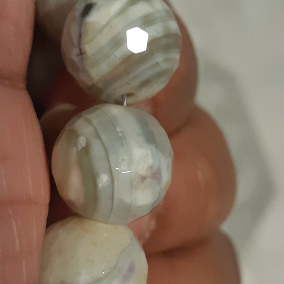 Polished Stones Necklace, 16" Long With Silver Tone Triangle Pendant, Chunky Sty - Picture 3 of 16